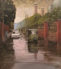 Arshed Maqabool, 24 x 30 Inch, Oil on Canvas, Cityscape Painting, AC-AHMQ-001